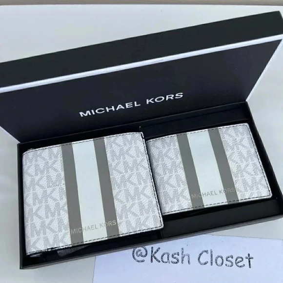 Michael kors Men Wallet Card Case Gift box set Bright White/Pearl Grey - Picture 1 of 6
